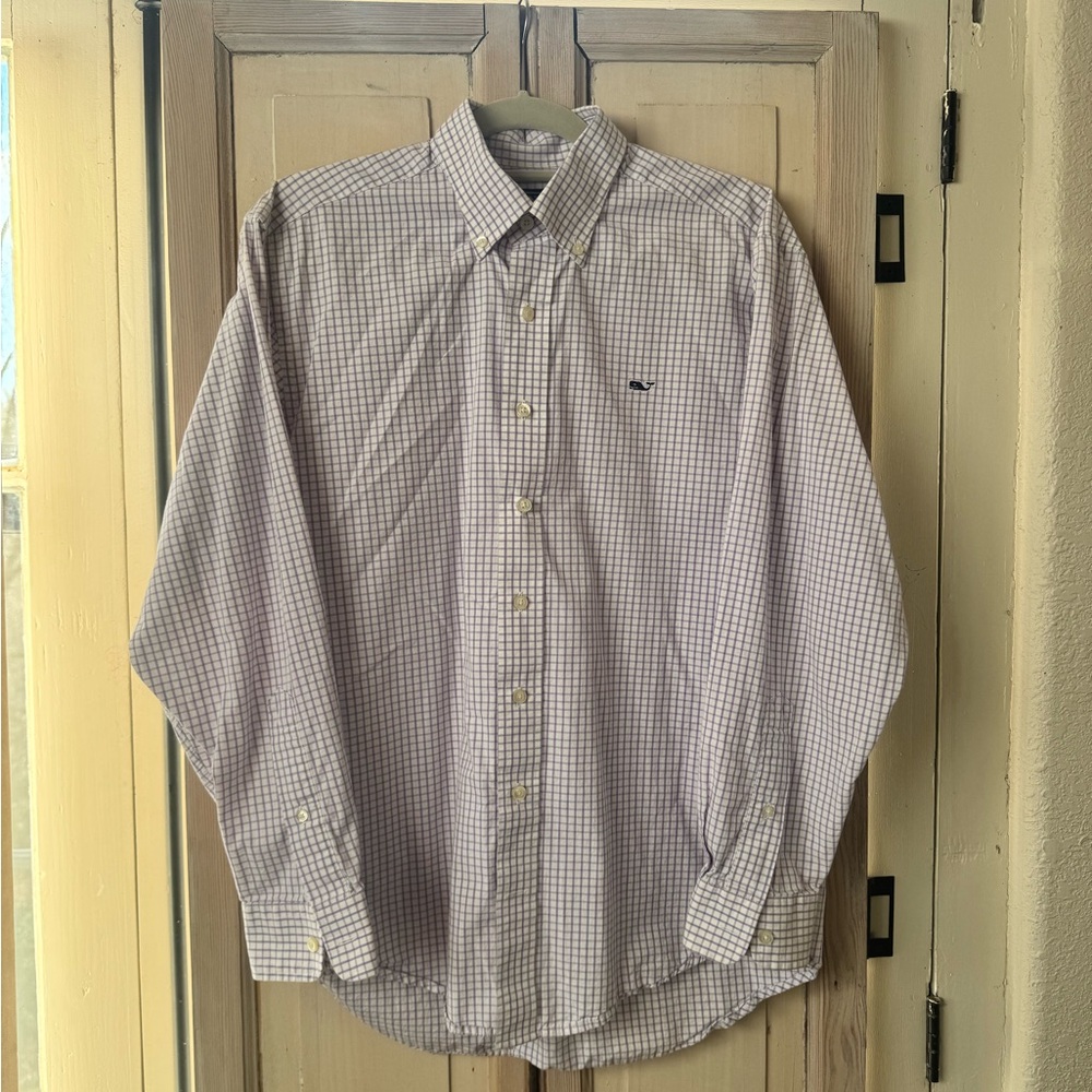Vineyard Vines Men's Purple Checkered Button Down Shirt